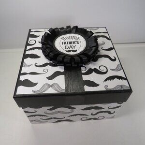 Mustache Gift Box Father's Day (thick walled) 8x8" wide 5" tall Black & White